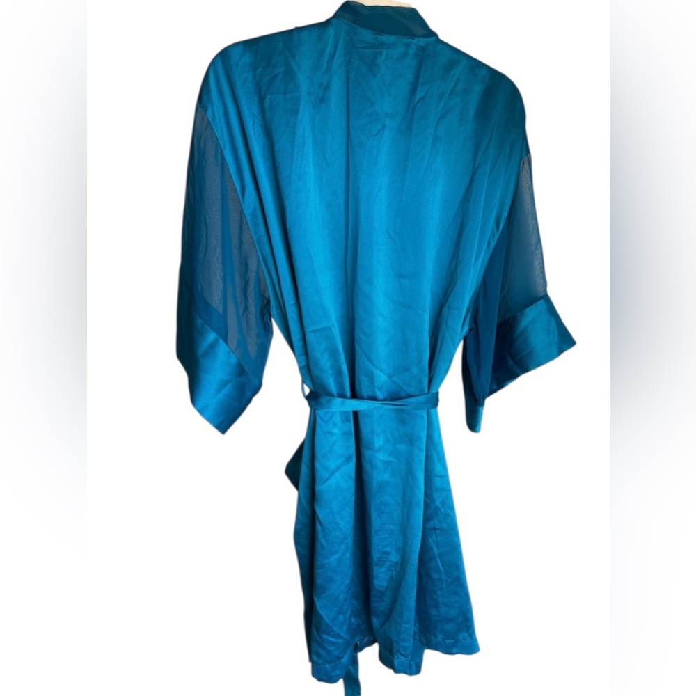 Vintage Victoria’s Secret Satin Sheer Robe Blue 90s Kimono Tie Waist OS - Picture 4 of 5
